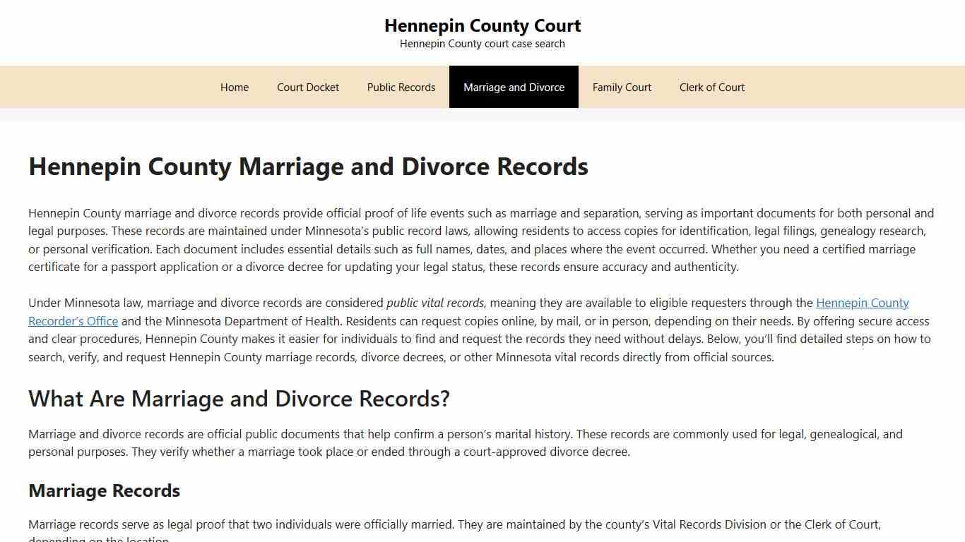Hennepin County Marriage and Divorce Records